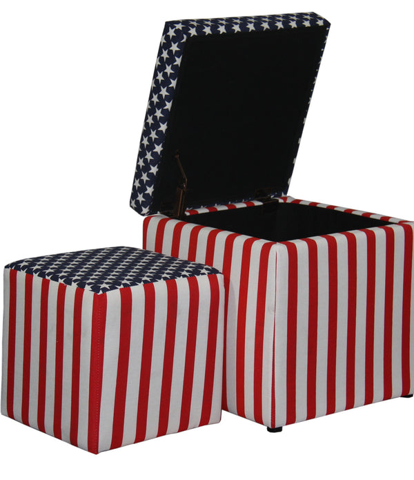 Two Piece Red White and Blue Storage Stool and Ottoman