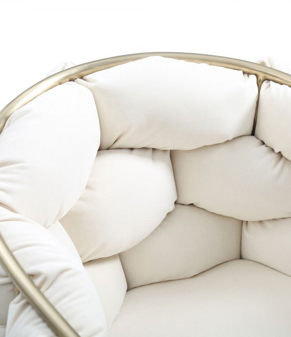 White Geo Velvet and Brushed Brass Velvet Dining Chair