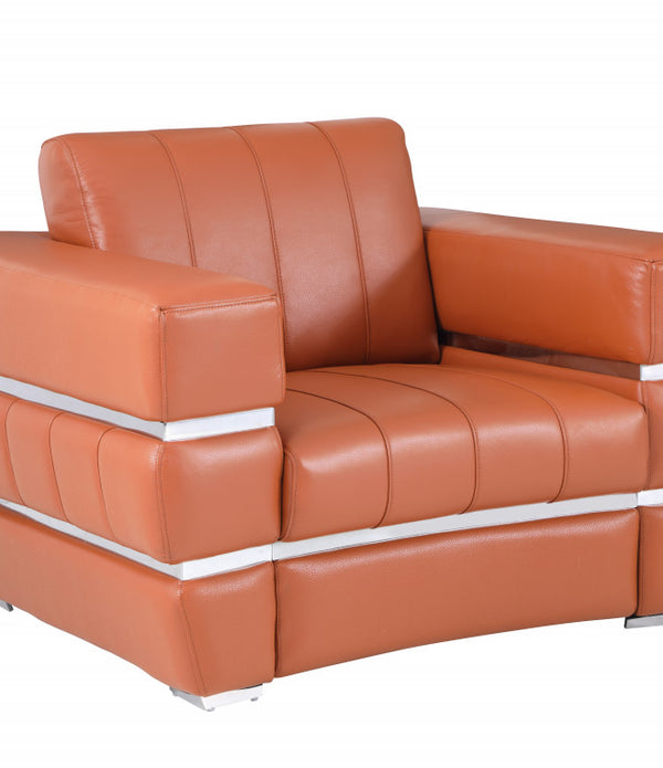 Terra Cotta Stripe Top Grade Italian Leather Chair