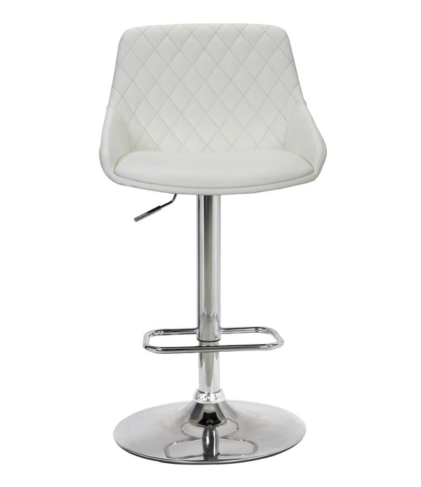 White Faux Leather and Chrome Back Tufted Adjustable Bar Stool